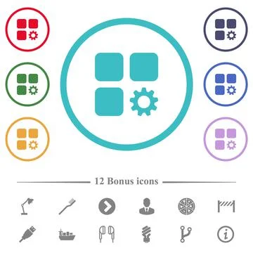 Component settings flat color icons in circle shape outlines Stock Illustration