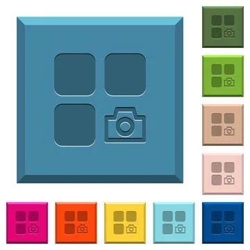 Component snapshot engraved icons on edged square buttons Stock Illustration