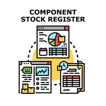 Component stock register managing inventory and analytics data Illustrazione stock
