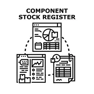 Component stock register managing inventory and analytics data Illustrazione stock