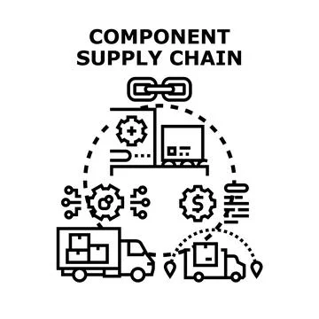 Component supply chain management optimization process illustration Stock Illustration