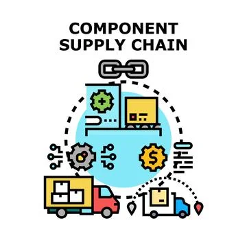 Component supply chain management optimization process illustration Ilustración de archivo