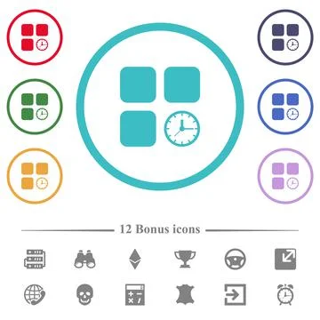 Component timer flat color icons in circle shape outlines Stock Illustration