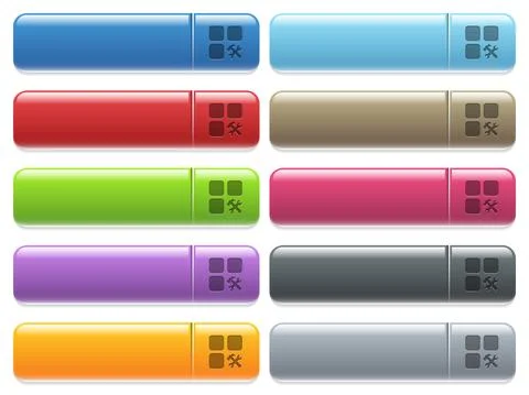 Component tools icons on color glossy, rectangular menu button Stock Illustration