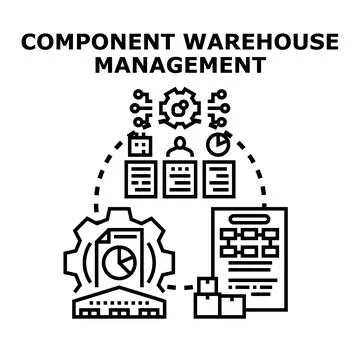 Component warehouse management solution implementing supply chain logistics Stock Illustration