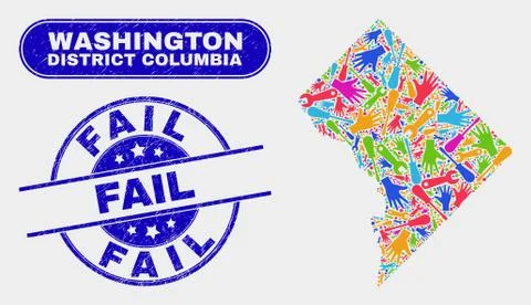 Component Washington District Columbia Map and Grunge Fail Seals Illustrazione stock