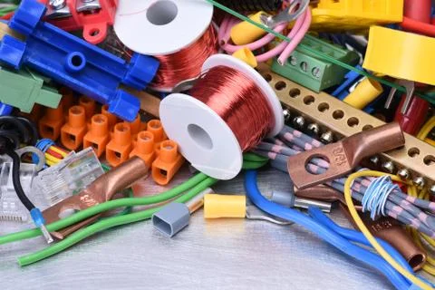 Components and accessories for use in electrical installations Stock Photos