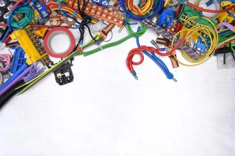 Components and accessories for use in electrical installations directly above Stock Photos