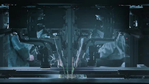 Components on circuit board. Graphics processing unit, GPU processor. Artificial Stock Footage 307108124