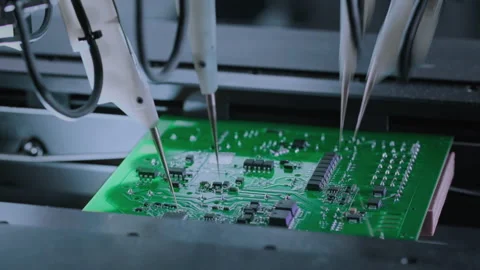 Components on circuit board. Graphics processing unit, GPU processor. Artificial Stock Footage 308262102