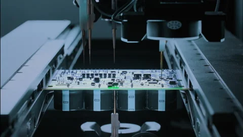 Components on circuit board. Graphics processing unit, GPU processor. Artificial Stock Footage 308262484
