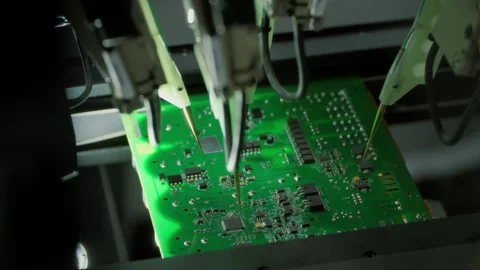 Components on circuit board. Graphics processing unit, GPU processor. Artificial Stock Footage 308262747