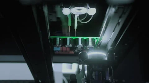 Components on circuit board. Graphics processing unit, GPU processor. Artificial Stock Footage 319213963