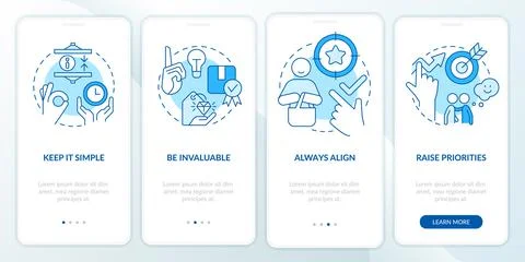 Components of communication blue onboarding mobile app screen 库存插图
