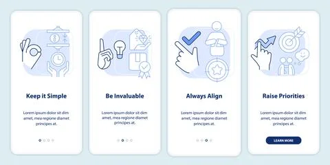 Components of communication light blue onboarding mobile app screen 库存插图