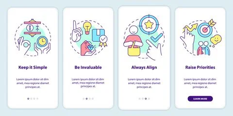 Components of communication onboarding mobile app screen 库存插图