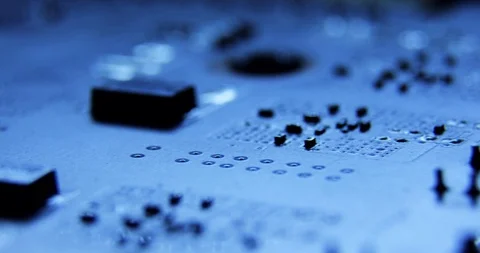 The components of the computer. The camera moves over the transistors. Circuit Stock Footage 97113180