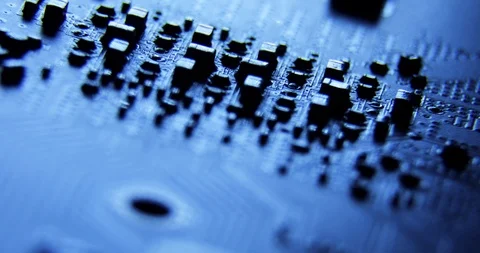 The components of the computer. The camera moves over the transistors. Circuit Stock Footage 97113240