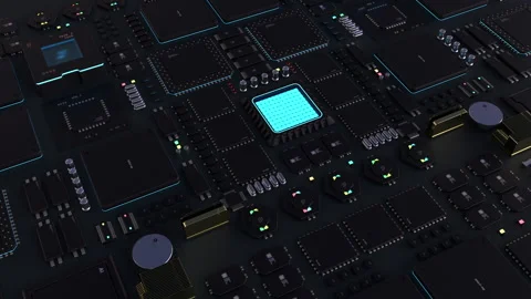 Components of computing power on a chip. futuristic animation . next-generati Stock Footage 207001775