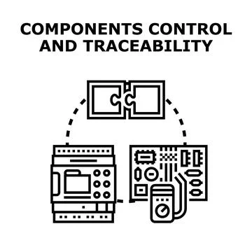 Components control and traceability concept with electronic parts Illustrazione stock