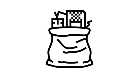 Components plastic bags e waste pollution line icon animation Stock Footage 326120861