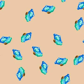 Components plastic bags e waste pollution isometric icon seamless pattern Stock Illustration