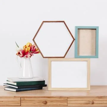 Composed frames flowers table 스톡 사진