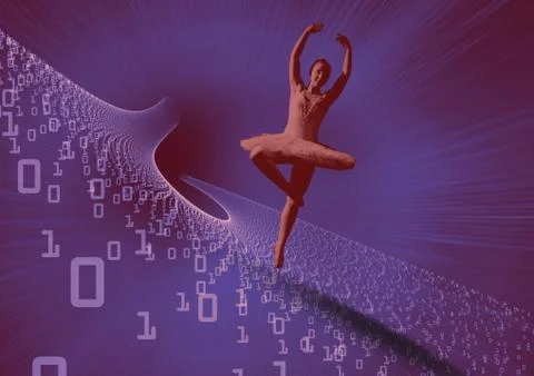 Composed image of dancer on blue digital background 写真素材