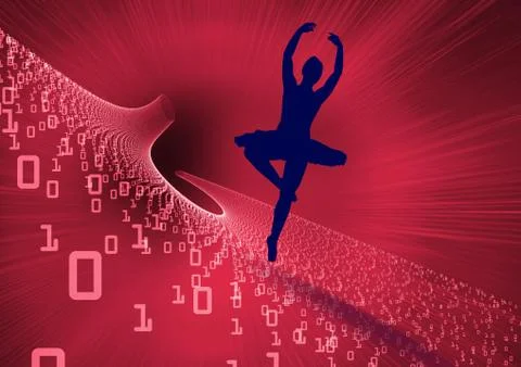 Composed image of dancer on red data background 写真素材