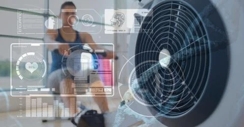 Composed image of statistical data on woman at the gym background Stock Photos