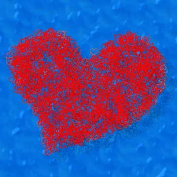 Composed red heart on blue background Stock Illustration