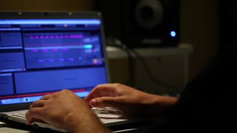 Composer creating music with the computer Stock Footage 232932426
