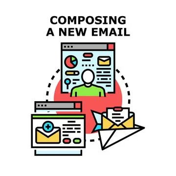 Composing and sending new email communication messages Stock-Illustration