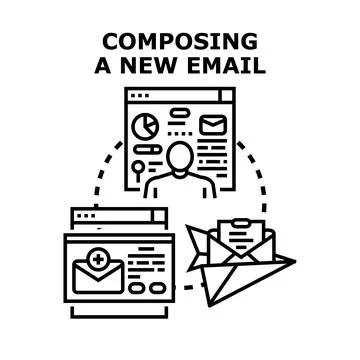 Composing and sending new email communication messages Stock Illustration