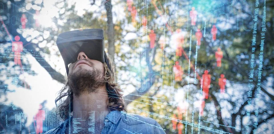 Composite 3d image of binary codes and people icons Stock Photos