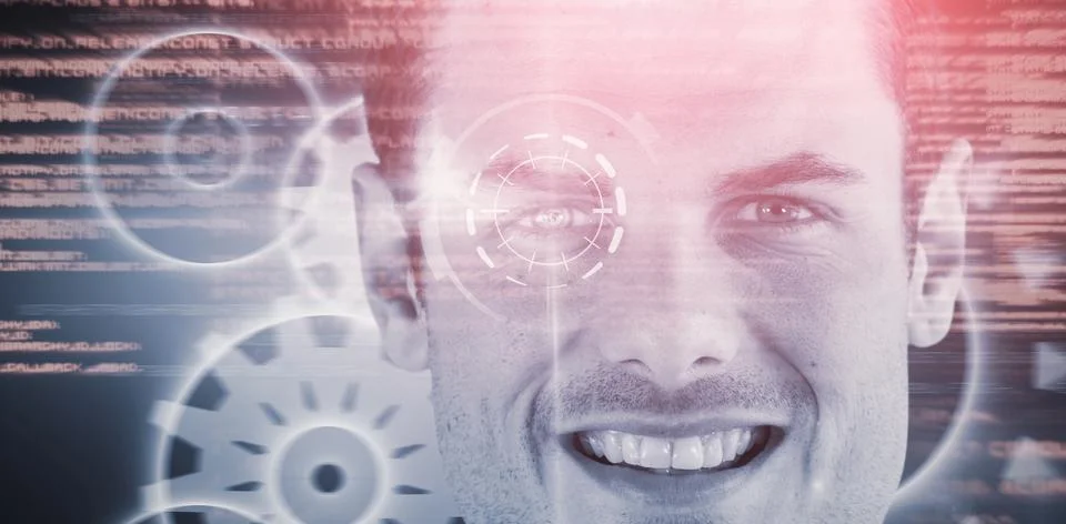 Composite 3d image of close up portrait of smiling handsome man Stock Photos