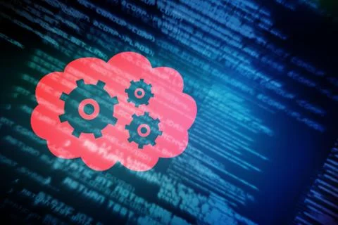 Composite 3d image of cogs and wheels in cloud 스톡 사진