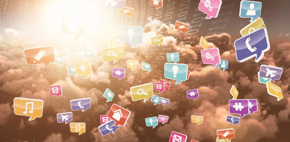 Composite 3d image of colourful computer applications 写真素材