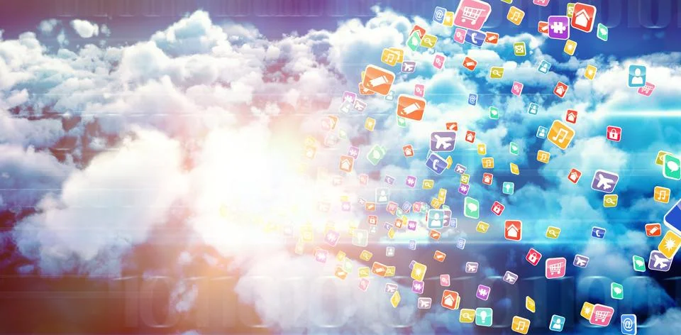 Composite 3d image of colourful computer applications 写真素材