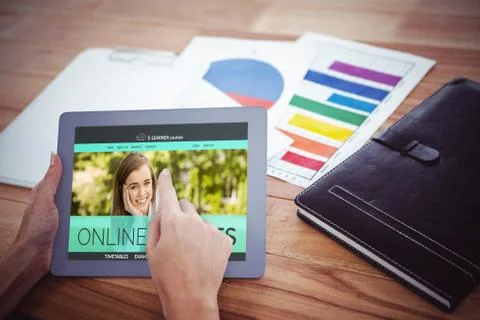 Composite 3d image of composite image of e-learning interface on screen Fotos Stock