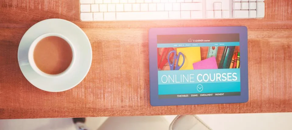 Composite 3d image of computer generated image of online education interface on Stock Photos
