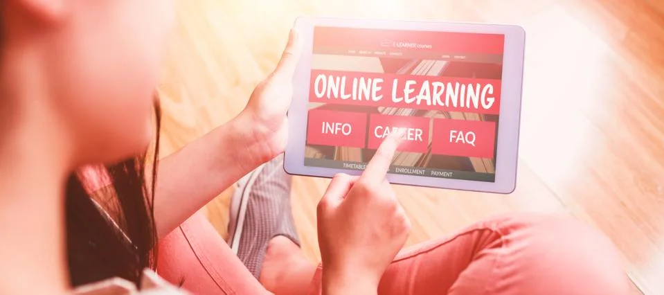 Composite 3d image of computer generated image of e-learning interface on screen Stock Photos