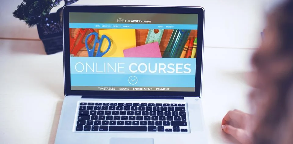Composite 3d image of computer generated image of online education interface on Stock Photos
