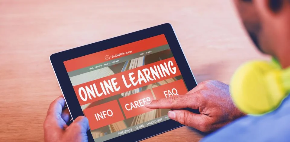 Composite 3d image of computer generated image of e-learning interface on screen Stock Photos