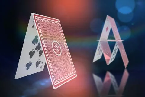 Composite 3d image of computer generated image of card castle 写真素材