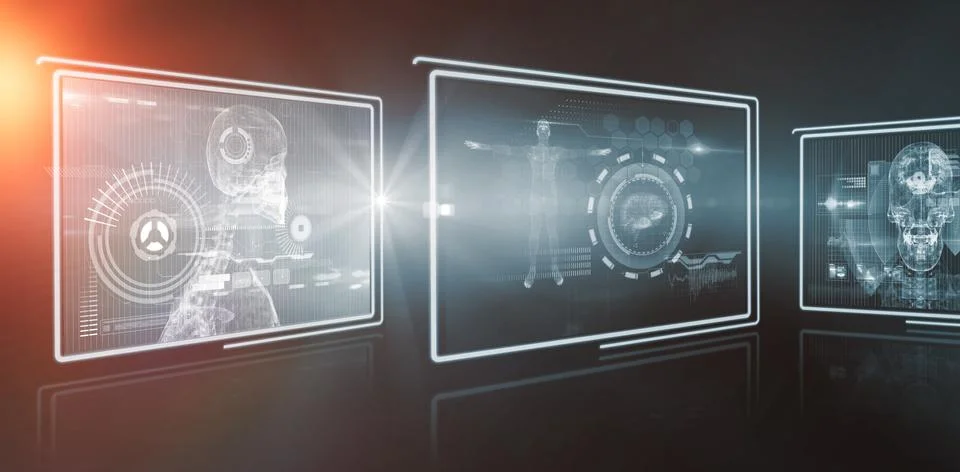Composite 3d image of different application interface Stock Illustration