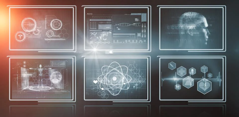 Composite 3d image of different application interface Stock Photos