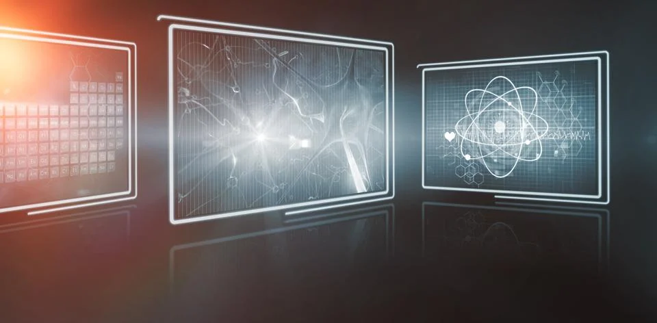 Composite 3d image of different application interface Stock Photos