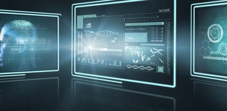 Composite 3d image of different application interface Stock Photos