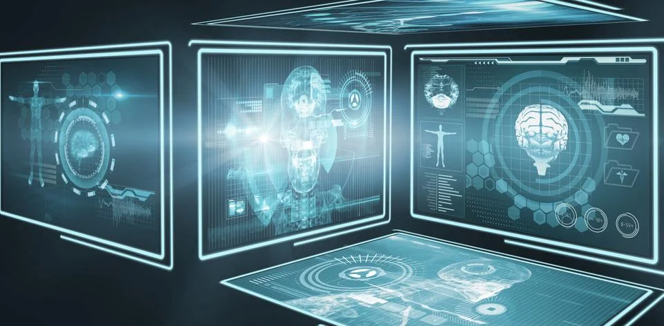 Composite 3d image of different application interface Stock Photos